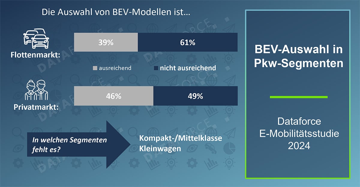 E-Mobilitätsstudie 2024 BEV-Auswahl in Pkw-Segmenten