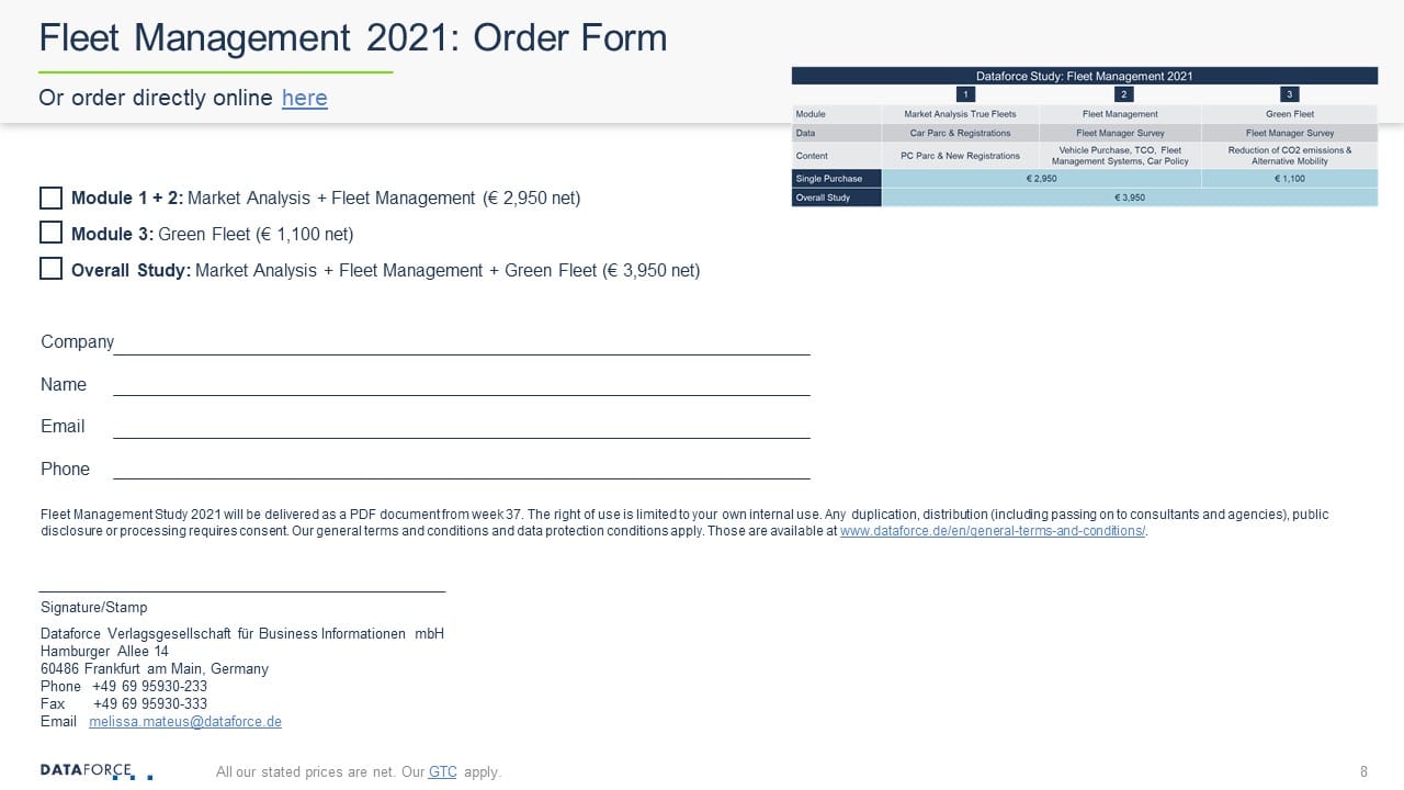 Teaser Fleet management Study Order Form